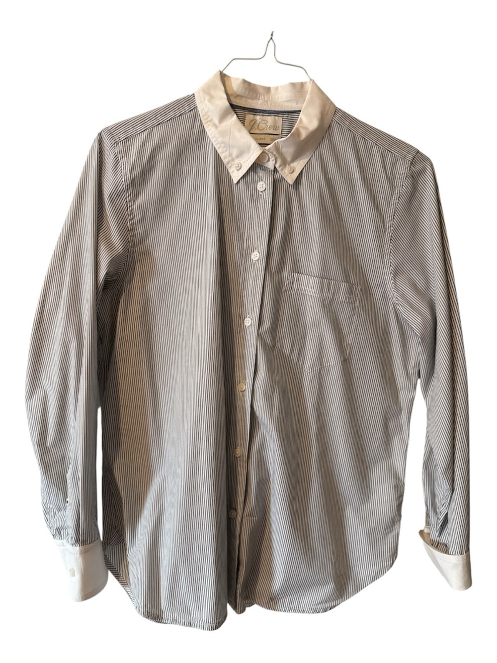 J. Crew Women’s Blue Stripe Button-Down Shirt with White Collar
